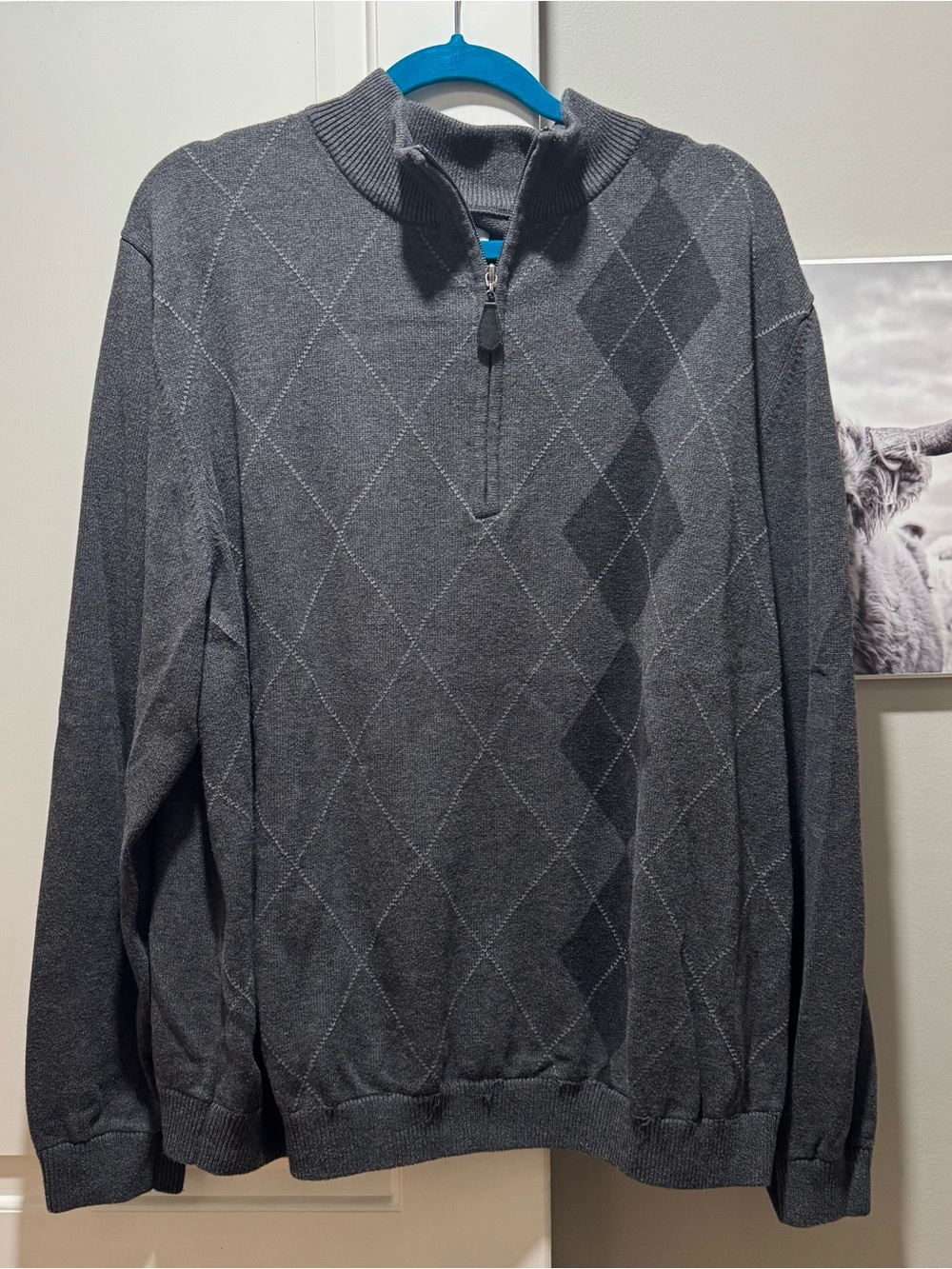 Mens Walter Hagen Sweater PULL OVER 1/4 Zip-Up gray Argyle Casual GOLF SIZE XXL